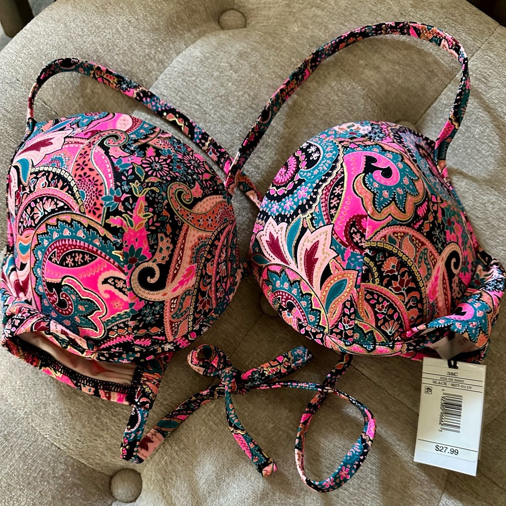 NEW* SHADE & SHORE Pink Paisley Print Size 36C Underwire Bikini Top